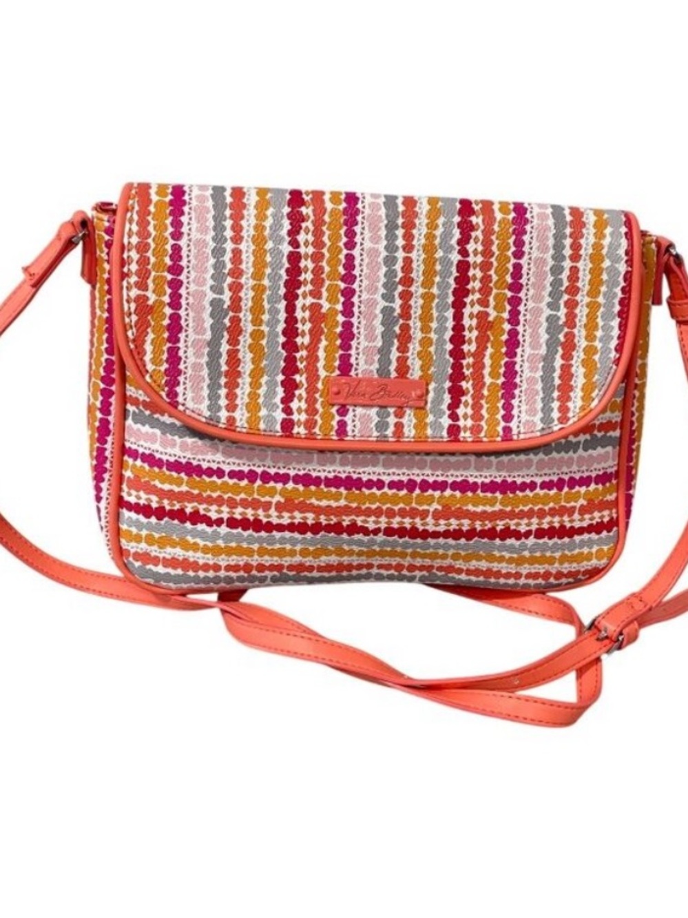 Vera Bradley leather Stripe Crossbody Bag in Coral and Pink